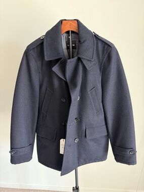 Express Men's Navy Double-Breasted Peacoat